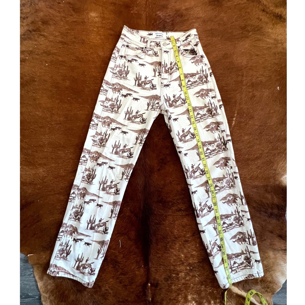 Reformation Jeans "Desert Sand" Cowboy Print High-Rise Straight Jeans 25 - Picture 6 of 8